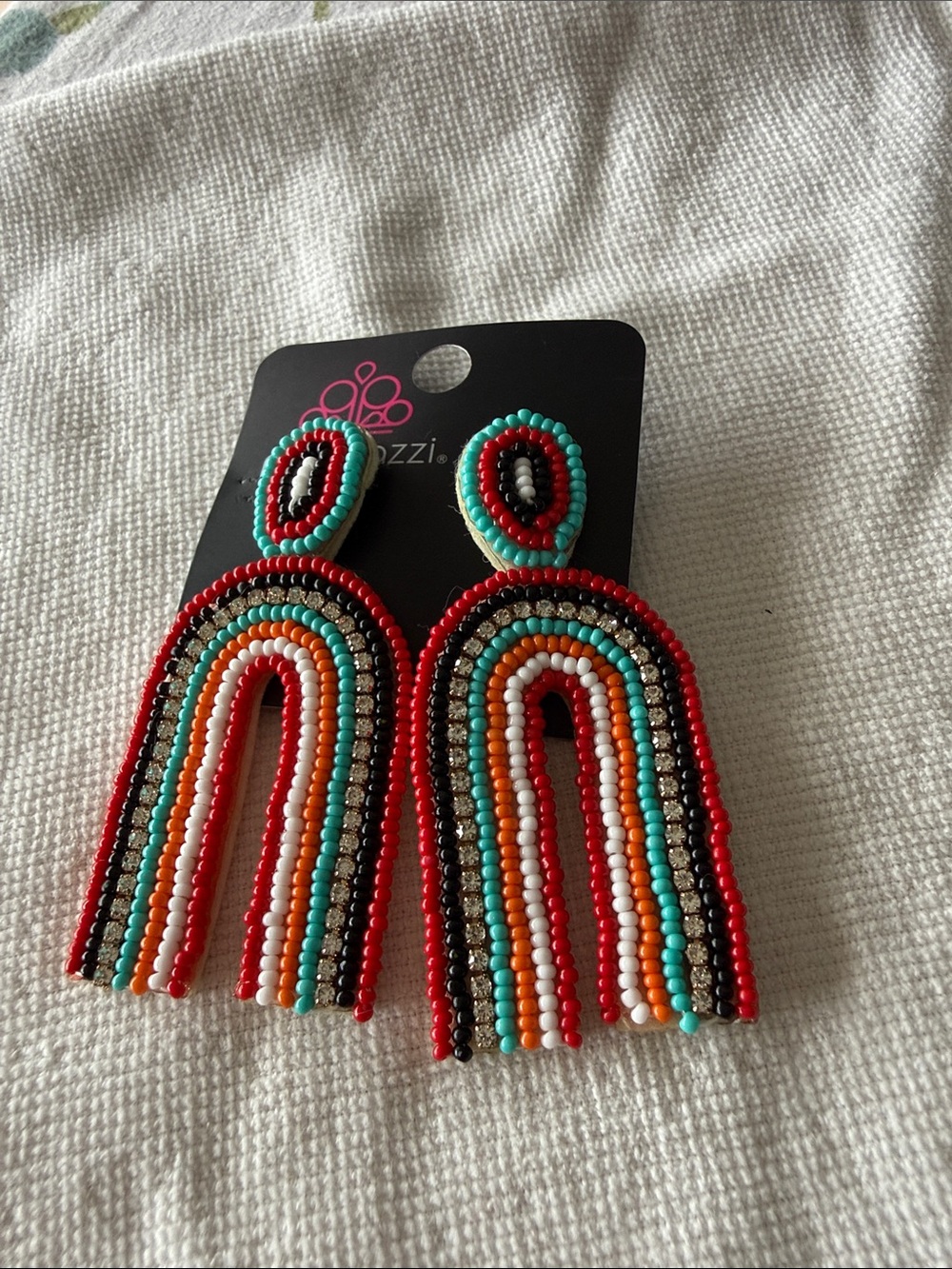paparazzi White and Red Layered Fringe Drop Earrings